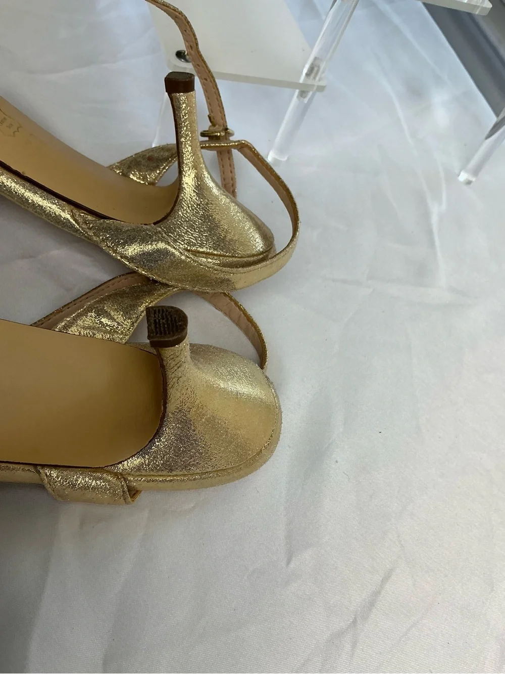 Nina Gold Rhinestone Slingback Kitten Heel Pointed Toe Pumps